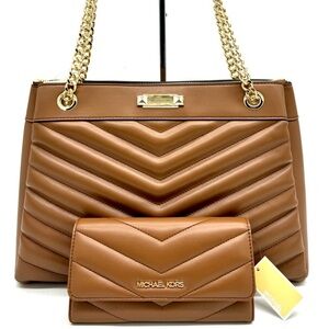 Michael Kors Whitney Medium Quilted Tote Bag & Large Trifold Wallet Luggage